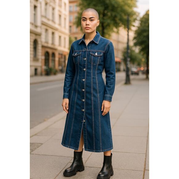 NWT Women’s Steve Madden Denim Maxi Dress Denim Jacket XL - Picture 1 of 8